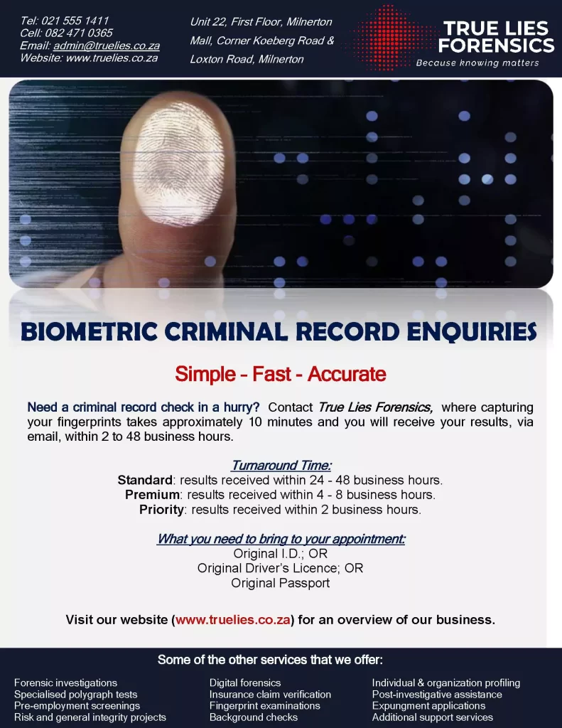 True Lies Forensics Background checks South Africa